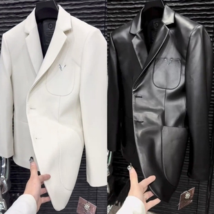 百搭商务欧货高级 28756春季 男士 轻奢痞帅修身 羊皮西服高品质时尚