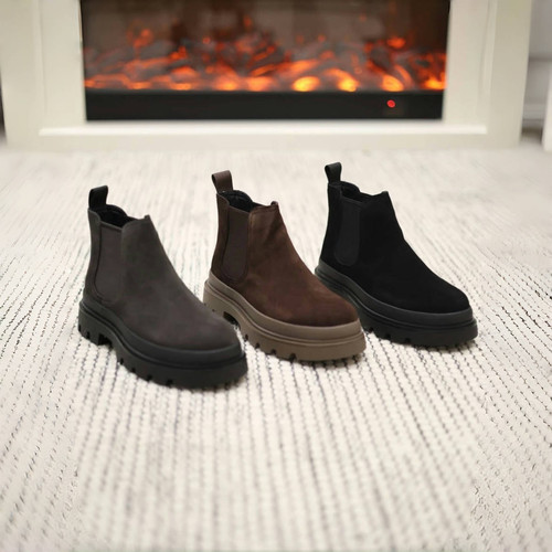 切尔西靴男冬季真皮高帮短靴厚底工装马丁靴男鞋绒里保暖棉鞋