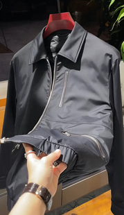 冬款男士欧货潮流时尚商务超轻款翻领拼皮行政夹克羽绒服外套5837