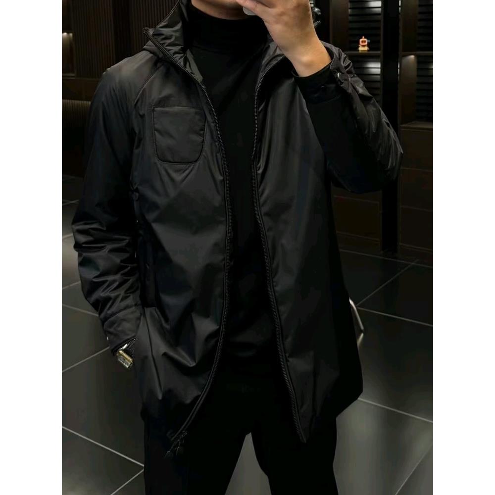 878171秋冬季男士新锦纶丝配绵羊皮都市简约风虎口款帽版长袖夹克