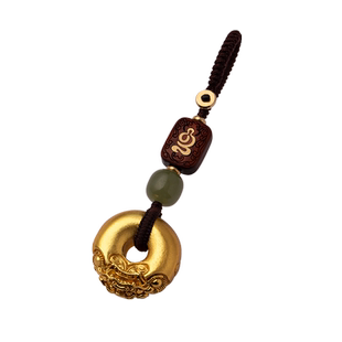 招财沙金貔貅平安扣钥匙扣汽车钥匙挂件新款黄铜挂绳挂饰钥匙链男