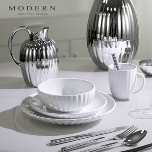 摩登MODERN轻奢白瓷餐具碗盆家用高级感白色盘碟沙拉菜盘乔迁礼物