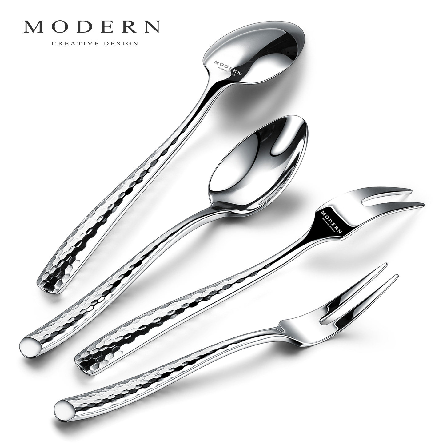 摩登MODERN轻奢水果叉甜品勺咖啡勺高级不锈钢光面抛光餐具叉勺