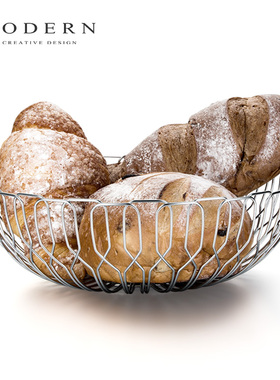 摩登MODERN北欧轻奢不锈钢置物篮面包篮简约客厅家用茶几果盘摆件
