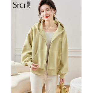 拉链刺绣连帽卫衣开衫女春秋2025春季新款慵懒风宽松外搭短款外套