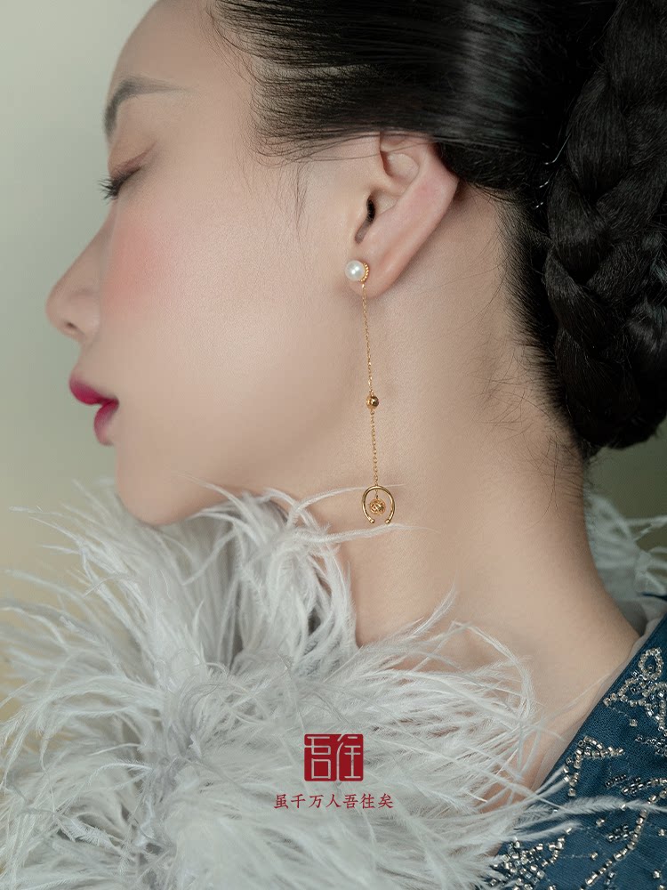 吾往曼生流年汉服国风配饰日常款古代首饰女士简约耳链耳夹单只