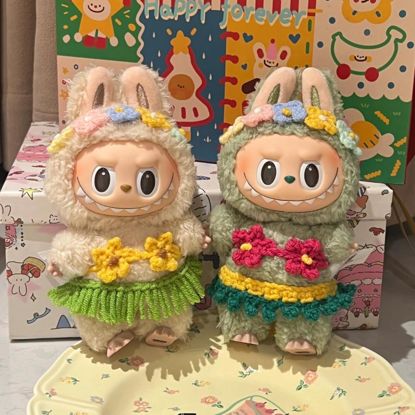 拉布布娃衣labubu公仔衣服衣服17cm口水巾帽子草裙套装公仔玩偶头