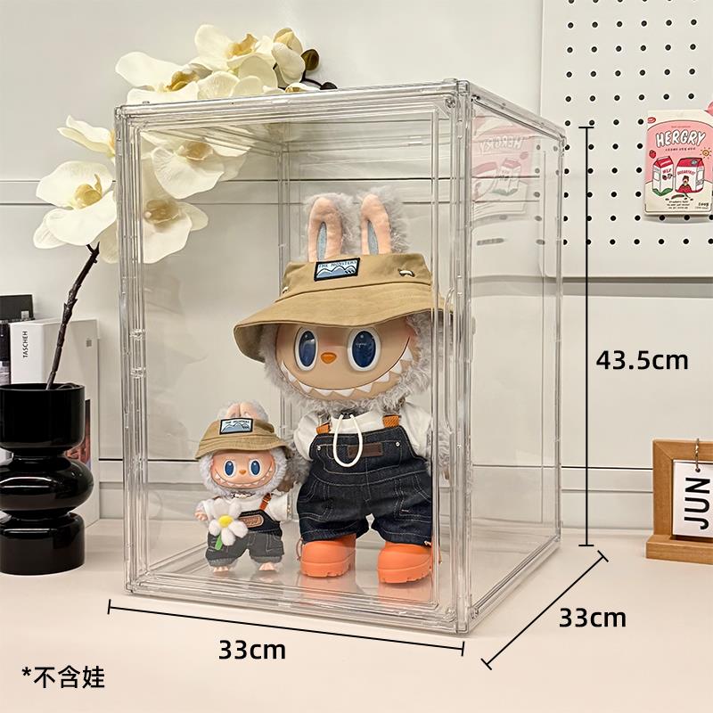 拉布布娃衣玩偶正品拉布布挂件展示盒旋转透明labubu毛绒公仔手办