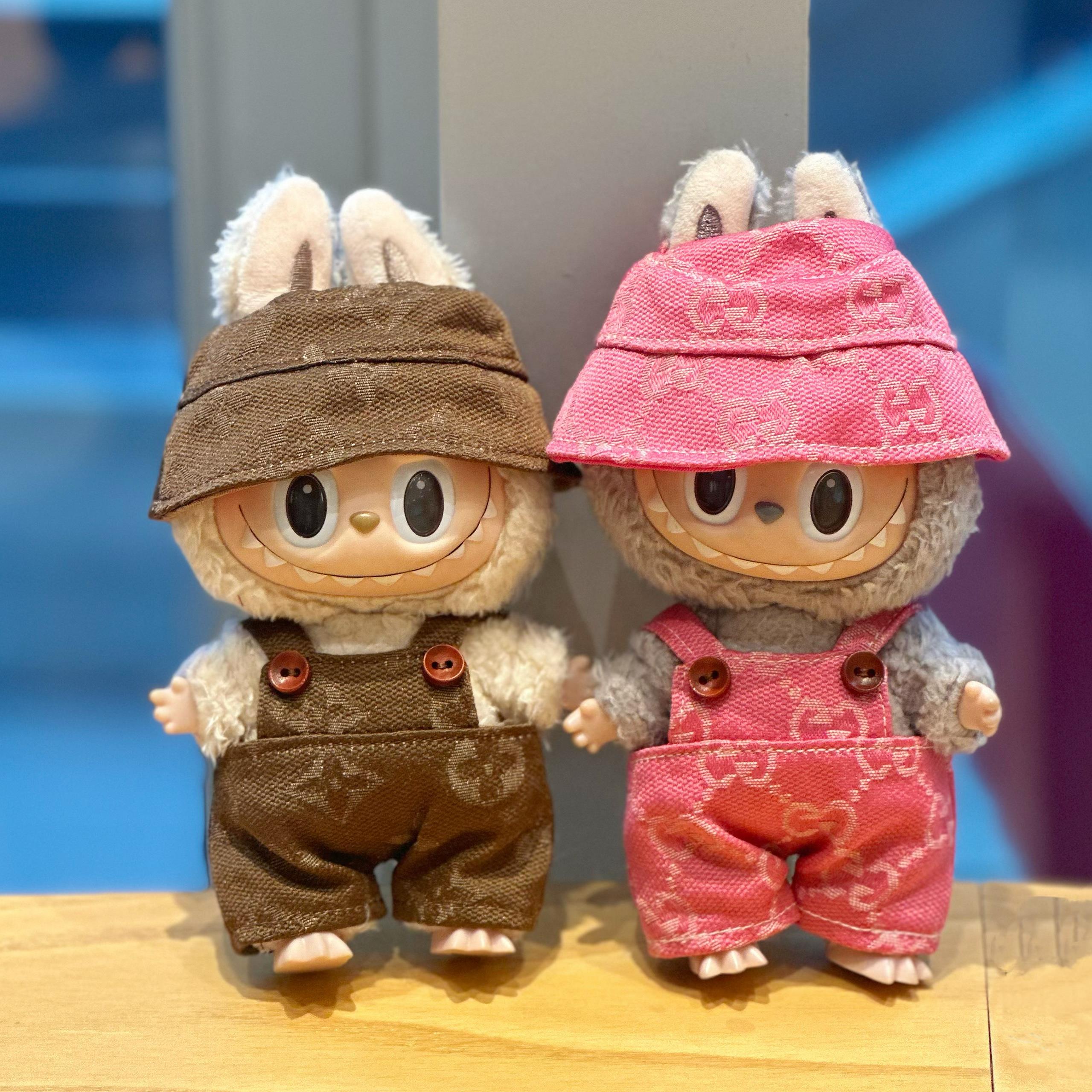 拉布布娃衣官方正品1/2代labubu挂件衣服17cm搪胶公仔服装背带裤