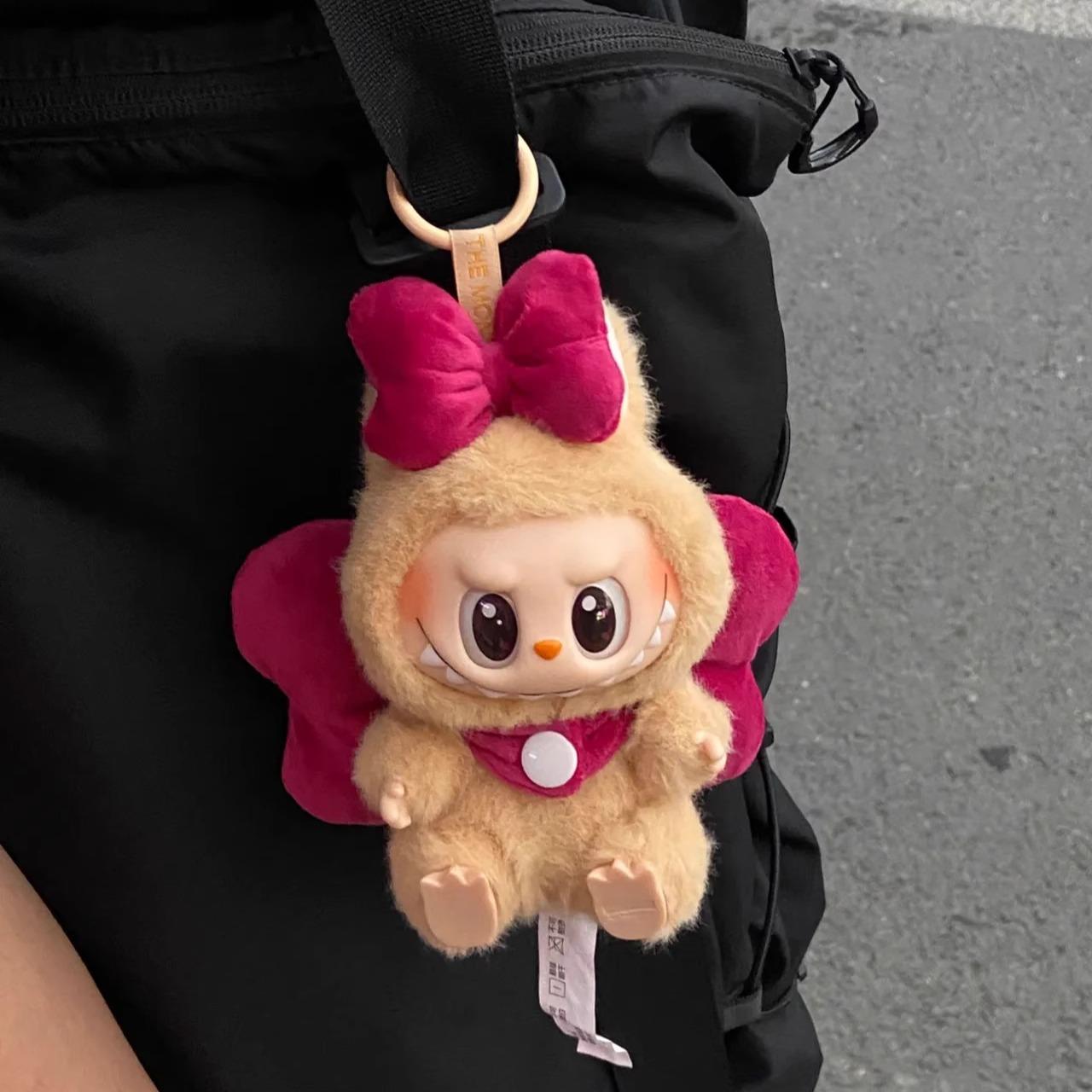 拉布布娃衣玩偶正品Labubu公仔马卡龙坐坐派蝴蝶结坐姿衣服17cm替