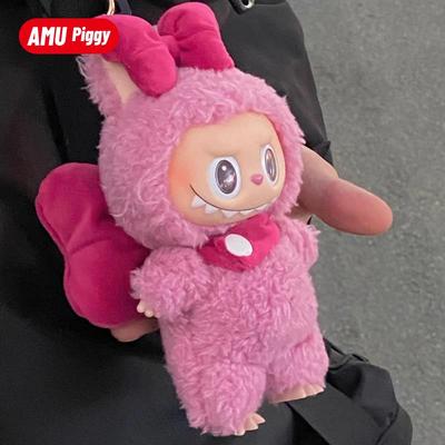 拉布布娃衣官方正品labubu一代娃衣马卡龙二代坐坐17cm搪胶公仔挂