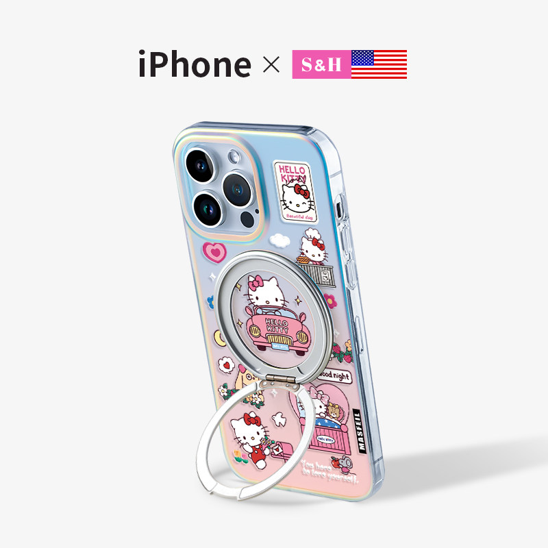 SHEHENG ×粉色甜心凯蒂适用苹果17手机壳卡通15Promax全包16Pro防摔带支架14pm高级13潮牌16Promax新Lo5