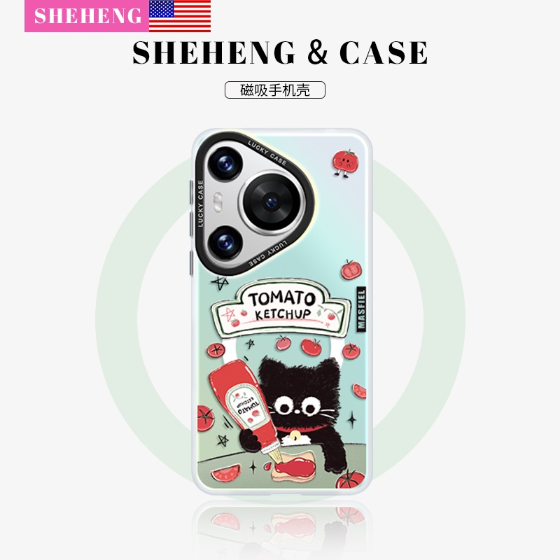 番茄酱黑猫适用华为手机壳带支架