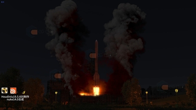 Houdini1制作的夜晚火箭发射场景 全流程 含nuke合成模型
