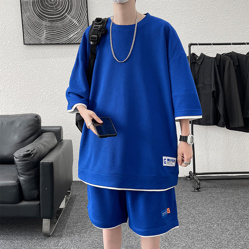 休闲套装男夏季冰丝短袖
