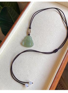 天然和田玉佛吊坠佛公弥勒佛手工编织玉坠项链女玉石吊坠生日礼物