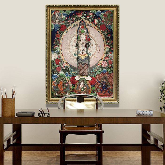 酒店会所书房禅房十一面千手千眼观世音菩萨藏传唐卡佛像装饰挂画