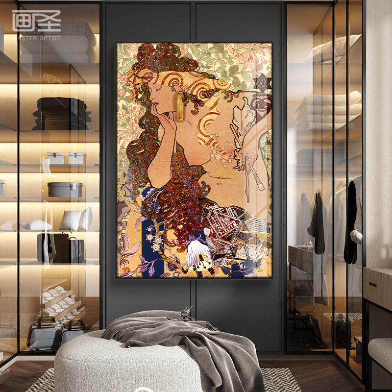 巴洛克艺术玄关装饰画阿尔丰斯穆夏挂画大师名画人物欧洲复古壁画