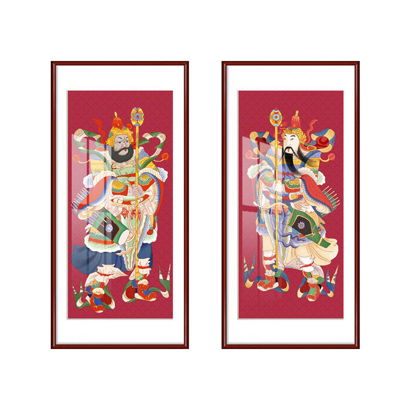 新款门神迎福装饰画 过道玄关 背景墙画 书房茶室中国风 财神壁画