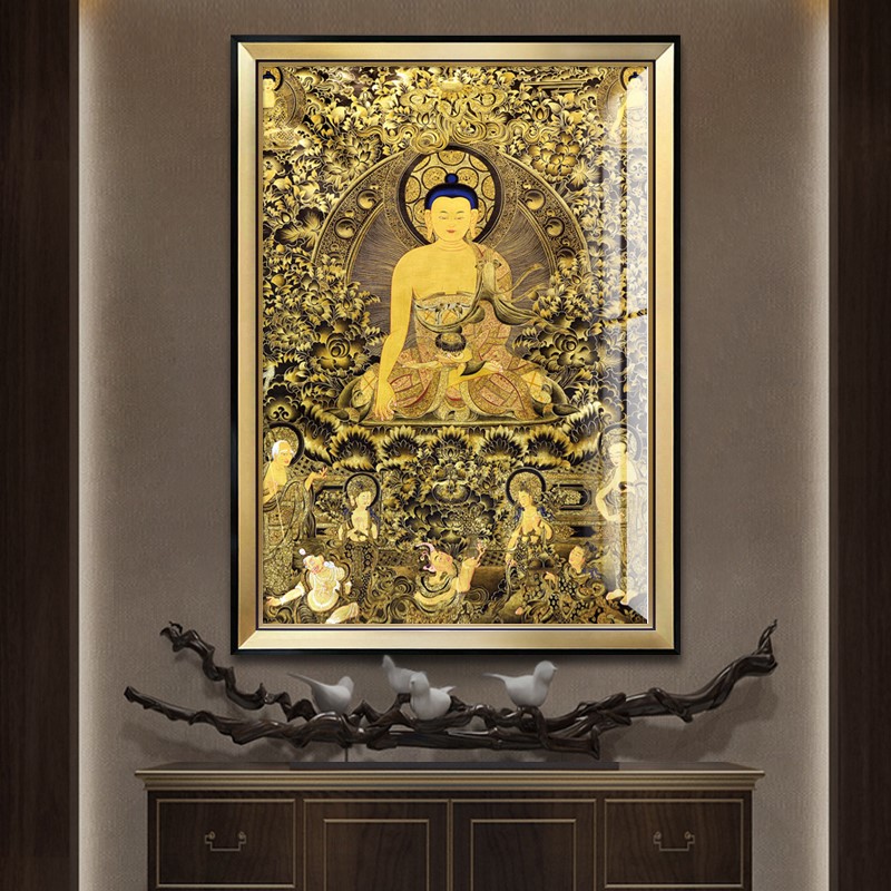 大日如来画像客厅装饰画释迦牟尼佛中堂唐卡佛像挂画玄关菩萨供奉