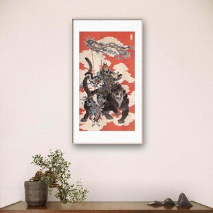 新中式财神赵公明门神秦琼尉迟恭镇宅挂画玄关客厅好运福气装饰画