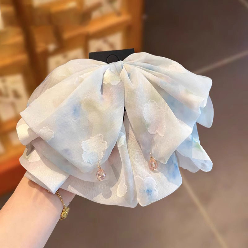 飘带水晶吊坠蝴蝶结女2025新款高级感马尾夹子半扎抓夹后脑勺发饰