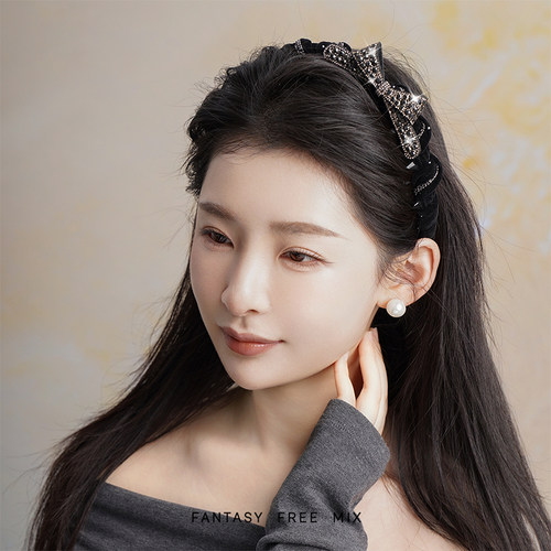 浮光蝶影黑色蝴蝶结满钻发箍女款