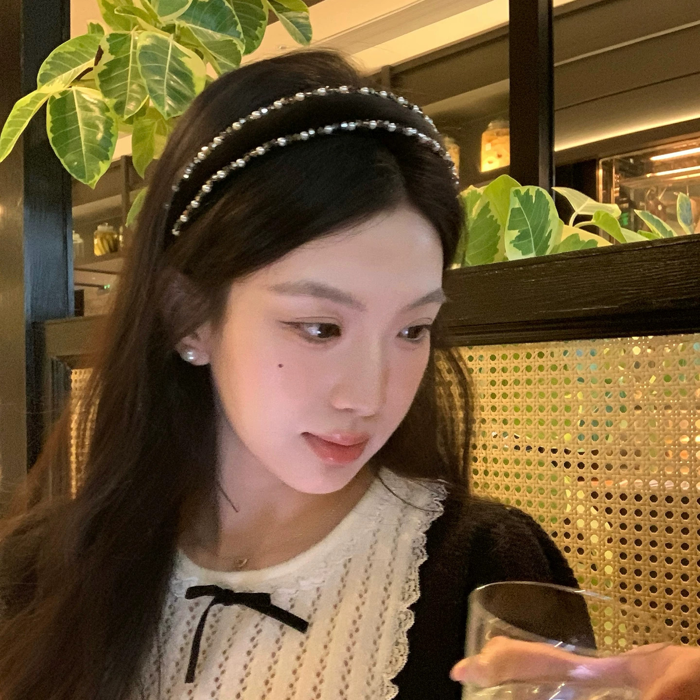 法式宽边丝绒发箍水晶珍珠头箍女