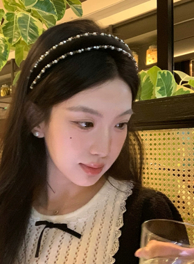 法式宽边丝绒发箍水晶珍珠头箍女