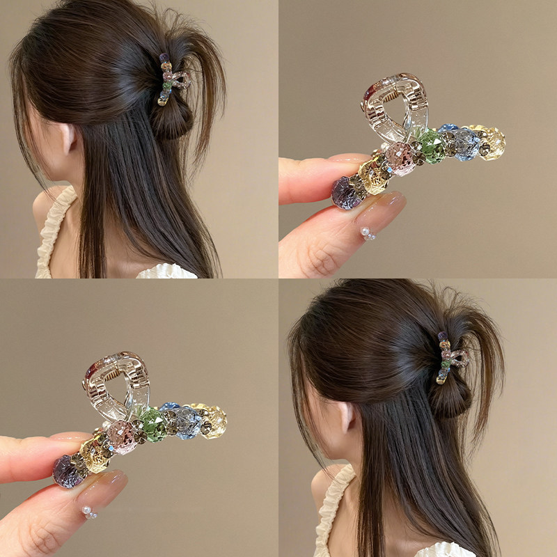 韩系彩色水晶头发抓夹女后脑勺