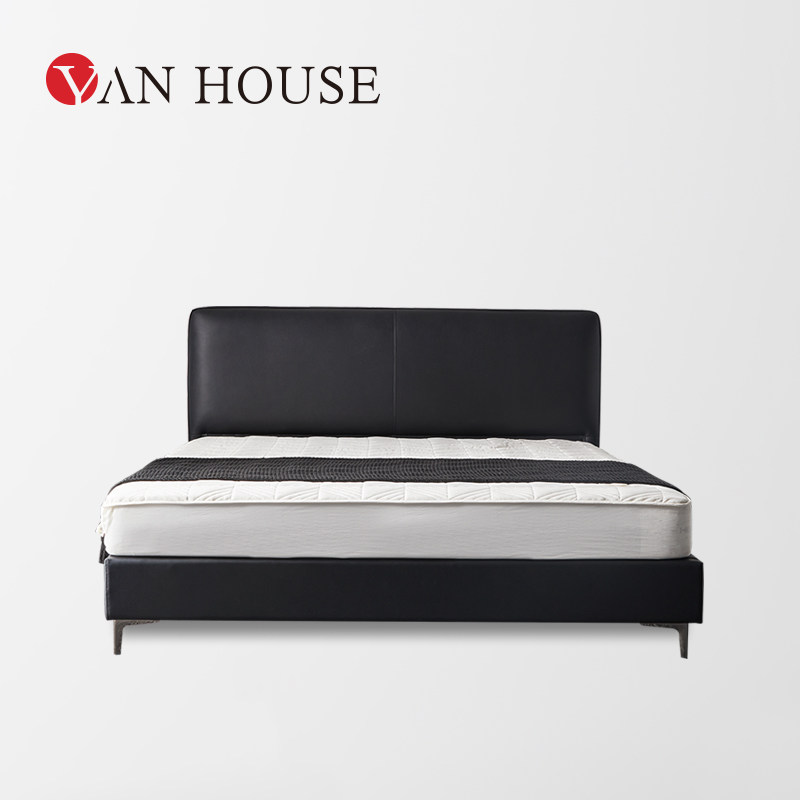 颜宿严选/小黑牛床现代简约轻奢真皮床高端大气双人主卧床客床