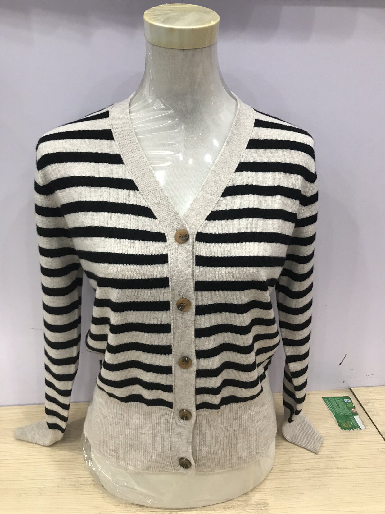 正品双鹿羊毛衫2022女秋季短款超细横条羊毛开衫