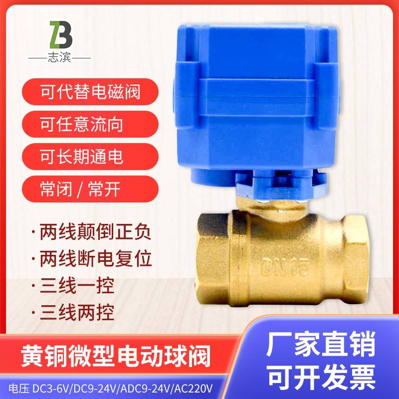 CWX-15Q/N微型电动阀门dn15黄铜球阀3分dn10 dc12v/dc24vAC220V