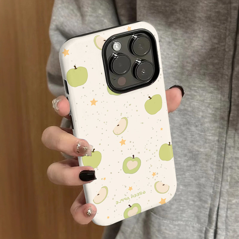 夏日简约小清新青苹果适用苹果16promax手机壳iPhone15新款16软壳14二合一13菲林12保护套15pro手机套11全包
