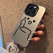 简约搞怪竖中指适用苹果15promax手机壳iPhone14女16新款12趣味pro情侣网红11plus镭射xs小众全包防摔xr硬壳