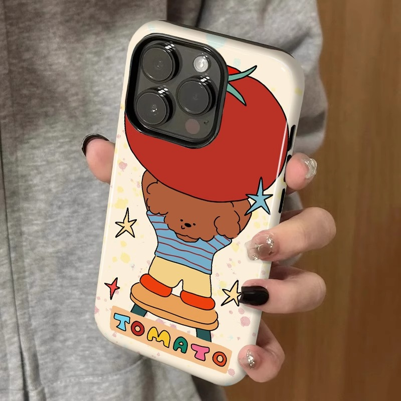 卡通可爱西红柿小狗适用苹果16promax手机壳iPhone15新款16软壳14二合一13菲林12保护套15promax手机套11全包