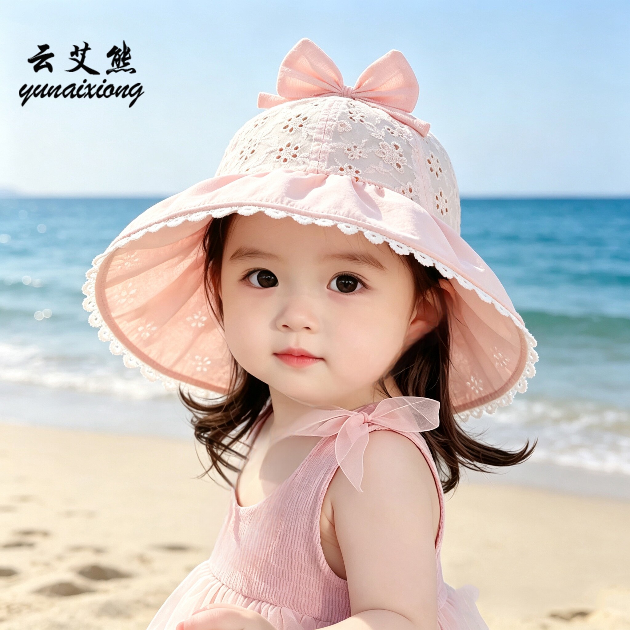 宝宝帽子春夏薄款蕾丝渔夫帽透气女童大檐遮阳帽婴幼儿出游防晒帽