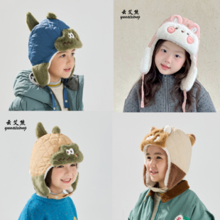 儿童冬天雷锋帽男童女孩可爱加绒户外护耳保暖防寒东北棉帽中小童