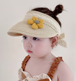 宝宝遮阳帽婴儿防晒帽儿童太阳帽夏季 女童幼儿空顶帽蕾丝花朵公主