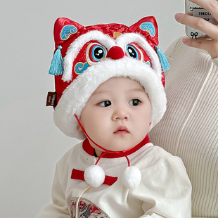 虎头帽儿童女童周岁女宝宝龙头帽子婴儿幼童冬新年2024龙年老虎帽