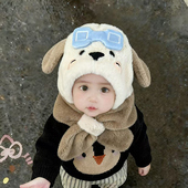 宝宝帽子围巾一体帽冬款 加厚男女童婴儿毛绒帽男孩围脖护耳帽儿童