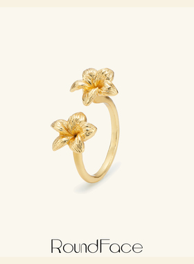 特卖品RoundFace 原创设计金色法式复古花朵造型开口戒指女小众