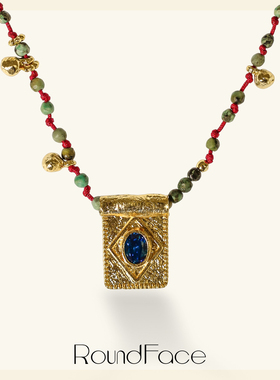 RoundFace卷轴系列蓝⾊⽴体镶⽯项链复古⼿⼯礼物