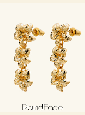 折扣款RoundFace夏日系列 复古金色花朵吊坠耳饰百搭高级感送礼