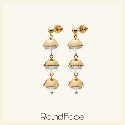 董洁同款RoundFace月光系列 原创天然白水晶耳环女金色气质法式