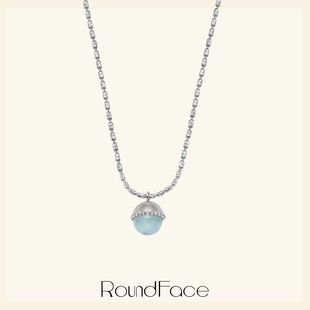 天然海蓝宝纯银通勤项链女简约高级感锁骨链 RoundFace月光系列