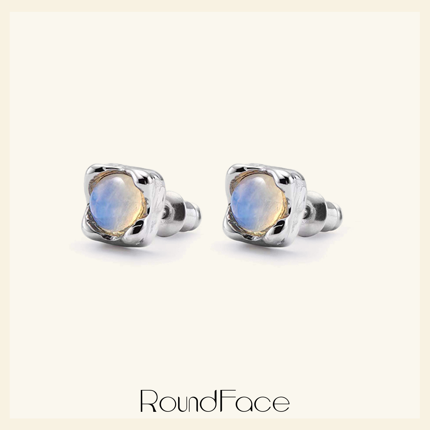 RoundFace露水月光石925纯银耳钉 原创设计复古银饰法式 通勤日常