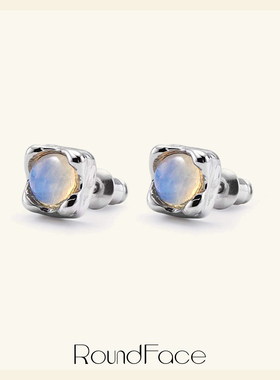 RoundFace露水月光石925纯银耳钉 原创设计复古银饰法式 通勤日常
