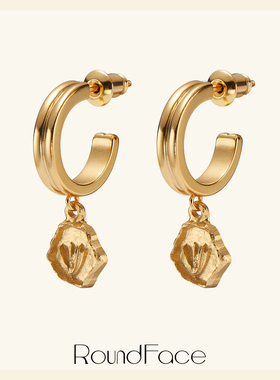 RoundFace 24SS 金属吊坠耳钉浮雕现代感时髦 日常款送人礼物
