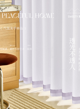 淡紫色2023新款幻影纱帘窗帘ins卧室飘窗透光不透人纱帘梦幻帘沙